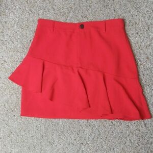 Alice + Olivia Red Asymmetrical Ruffled Mini Skirt